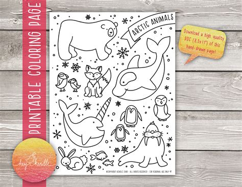 arctic animals coloring page etsy