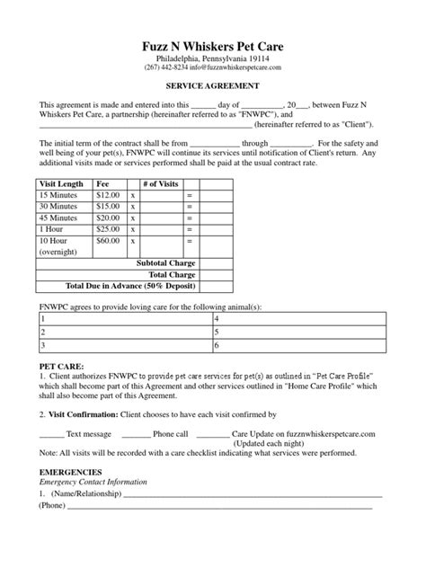pet sitting agreement emergency veterinary physician