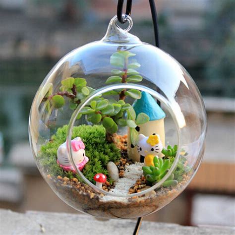 micro landscape diy plant glass hanging ball 12cm dia with iron rack