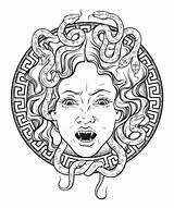 Medusa Tattoo Head Vector Gorgon Line Illustration Print Hand Shield Gorgoneion Isolated Drawn Dot Work Preview sketch template