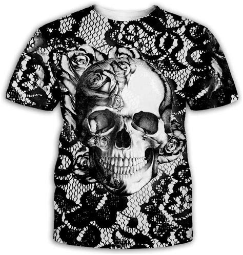 wpydhm black white skull pattern men s summer new t shirt round neck