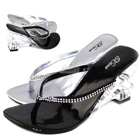 Sexy Rhinstone Thong Wedge Clear High Heel Women Shoes Ebay