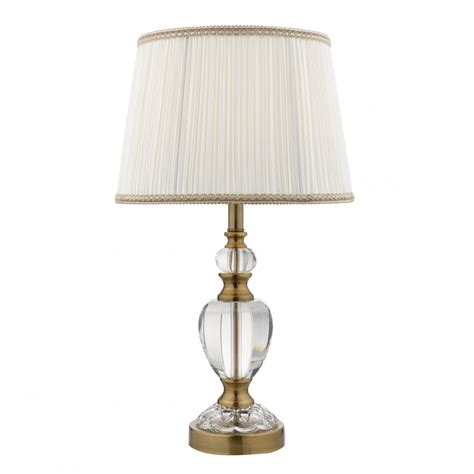 Traditional Antique Brass And Crystal Table Lamp With Ivory Shade