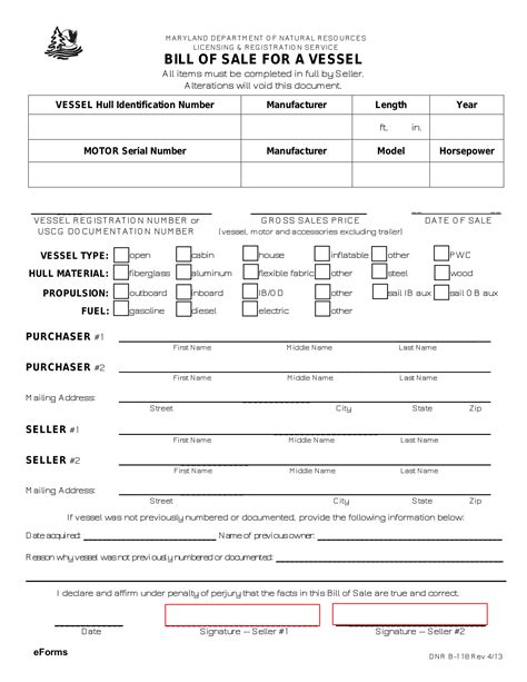 maryland boat bill of sale form dnr b 118 eforms