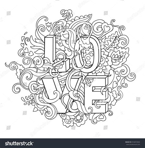 word love floral ornament lettering coloring stock vector royalty