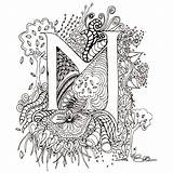 Illuminated Monogram Melanie Decorative Zentangle Lettering Capolettera sketch template