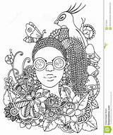 Meisje Zentangl Afrikaanse Kleurende Vlechten Vectorillustratie sketch template