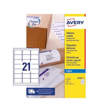 avery inkjet address labels quickdry xmm   sheet white