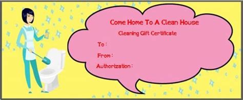 house cleaning gift certificate template   personalized