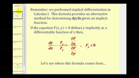 implicit differentiation  functions   variable  partial derivatives youtube