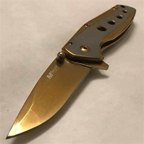 mtech assisted open gold handle ballistic pocket knife mtagd