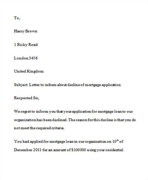 Loan Decline Letter Certify Letter