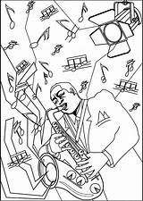 Colorear Zen Colouring Jazz Erwachsene Malbuch Fur Adulti Instrument Saxophone Justcolor sketch template