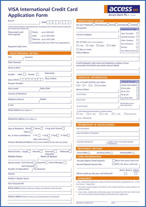 printable credit card application form    fill
