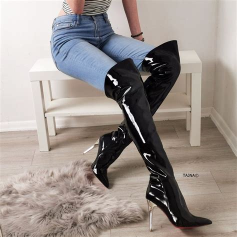 pointy nose black patent knee high boots knee high boots high boots