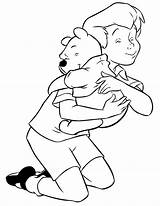 Coloring Pooh Winnie Hugging Robin Christopher Pages Colouring Cartoon Boy Clipart Girl Cliparts Library Popular Clip Coloringhome sketch template