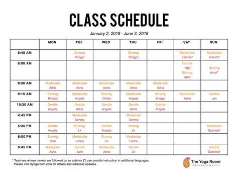 class schedule  yoga room