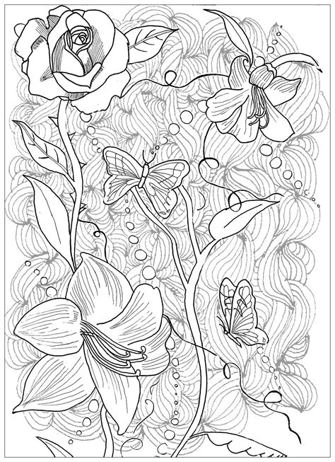 coloring pages  butterflies  flowers