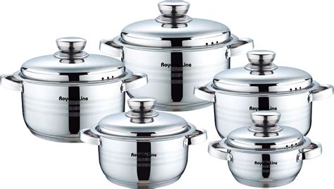 royalty  rl  pieces stainless steel cookware set  metal lid royalty  rl