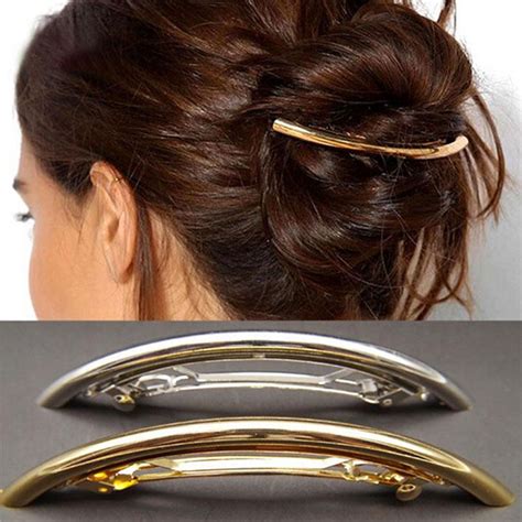 women hair clips girls metal goldsilver plated plain arc tube big