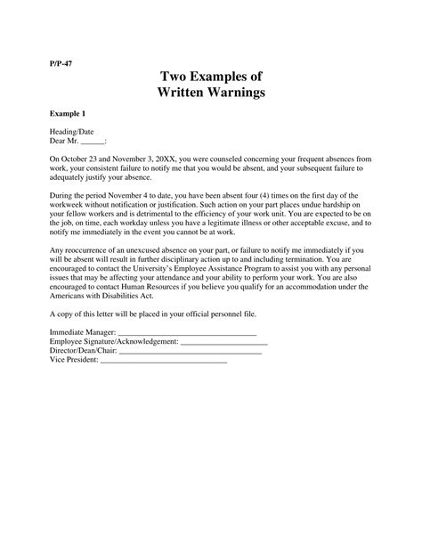 employee warning letter examples  google docs ms word apple
