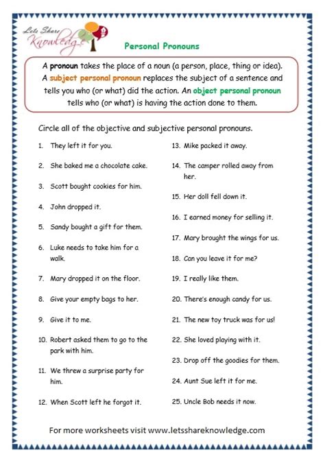 grade  grammar topic  personal pronouns worksheets lets share