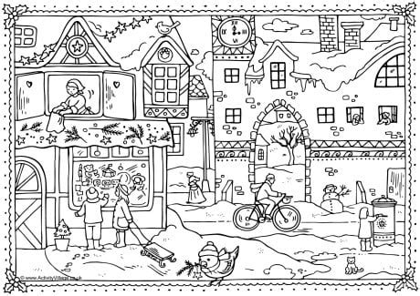 christmas scene colouring page