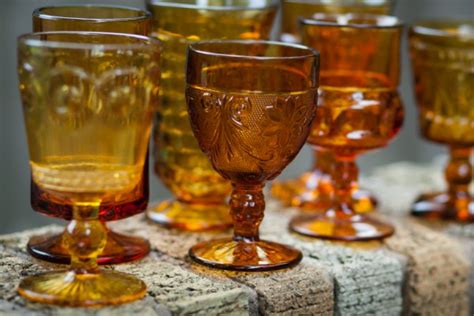 Assorted Vintage Amber Colored Glass Goblets 2 10