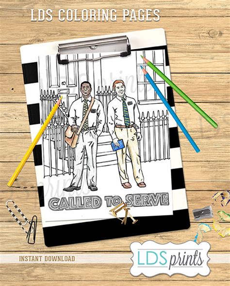 lds missionary adult coloring page called  serve lds etsy
