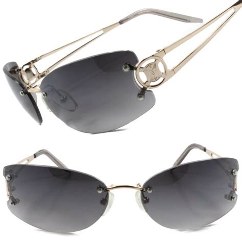 rimless rectangle sunglasses womens elegant slick design stylish gold