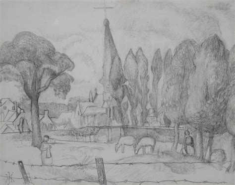 herman kruyder watercolours  drawings prev  sale  limburg landscape   church tower