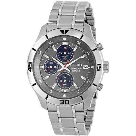 seiko mens stainless steel chronograph   grey face  blue