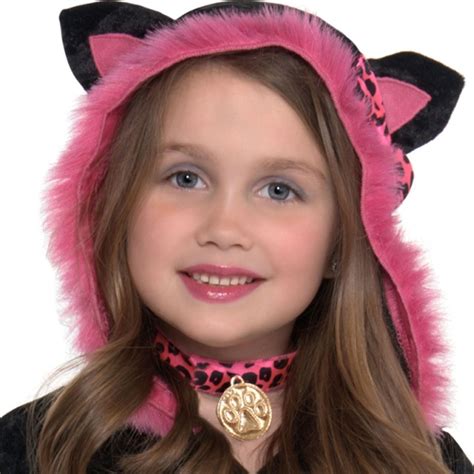 girls kitty black cat fancy dress costume soft fur new hood ears tail