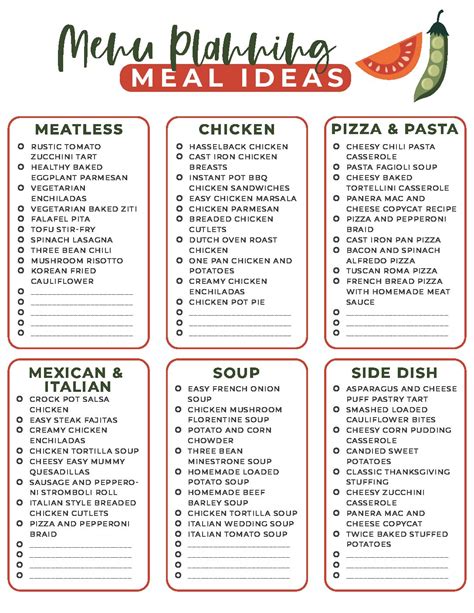 dinner   easy recipes  printable menu weekly meal plan