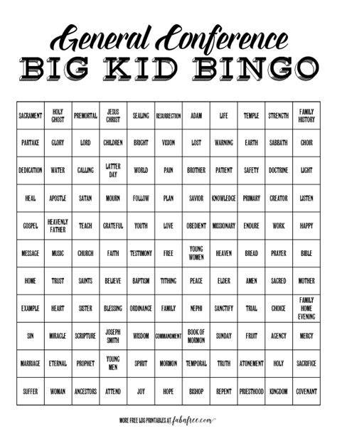 general conference bingo  printable printable templates