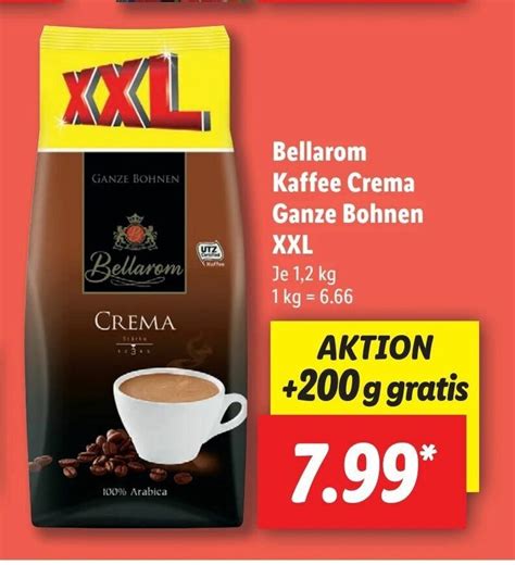 bellarom kaffee crema ganze bohnen xxl  kg angebot bei lidl
