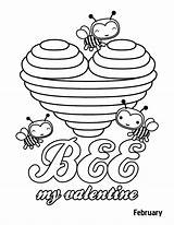 Coloring February Pages Printable Valentines Cute Print Bees Mine sketch template