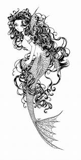 Mermaid Fairy Mermaids Sureya Siren Elfquest Beneath Digi Seahorse Mythical Mystical sketch template