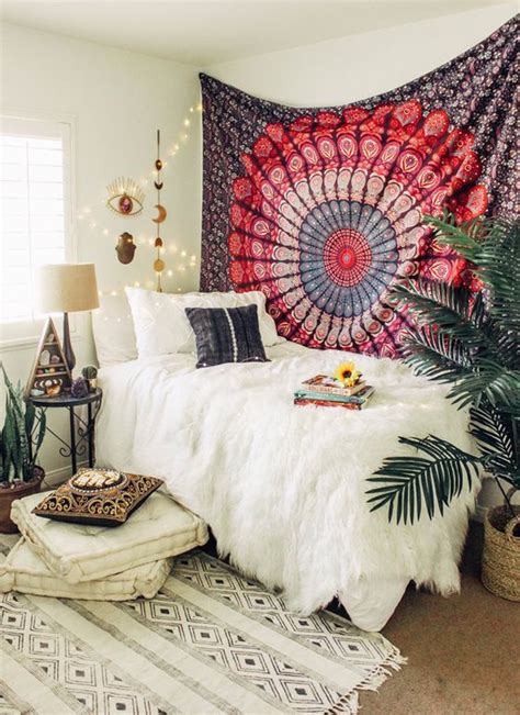 cozy bohemian bedrooms  tapestry wall decor homemydesign