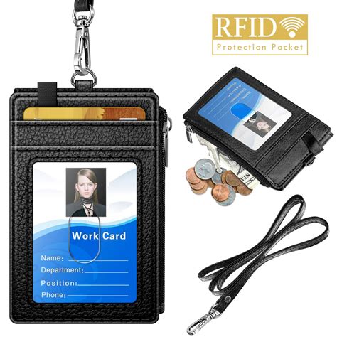 badge holder  zipper elv pu leather id badge card holder wallet