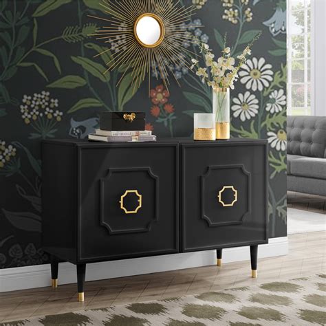 inspired home kai sideboard buffet  doors brushed finish gold handle