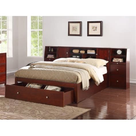 capacious queen wooden bed  drawers display  storage brown veneer finish walmartcom