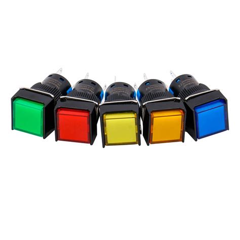 heschen mm square latching push button switch  nc red blue yellow green orange  led