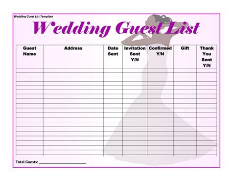 downloadable wedding guest list templates