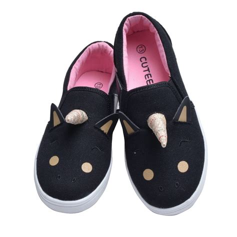 girls sneaker toddler shoes slip  unicorn canvas kids shoes black gold sizes