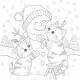 Coloring Pages Christmas Kitten Printable Kids Cat Cats Kitty Book Mandala Adults Winter Colouring Sheets Print Visit Abstract Flower Hello sketch template