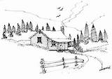 Mountain Cabin Drawing Drawings Imagination Wambach Richard Mountains 1993 Print sketch template