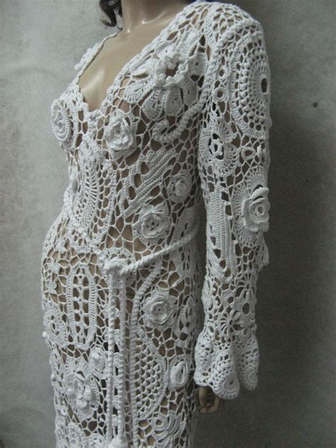 crochet wedding maxi dress handmade white dress wedding dress crochet