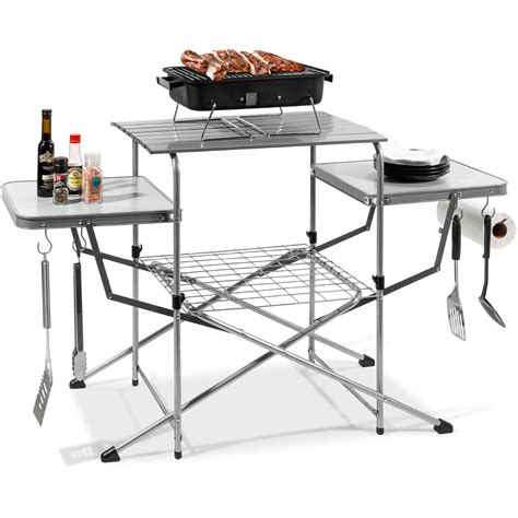 choice products portable folding grill table outdoor food prep station  camping