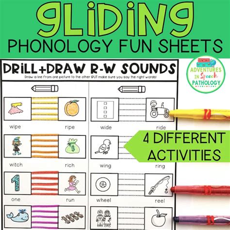 gliding phonology fun sheets adventures  speech pathology